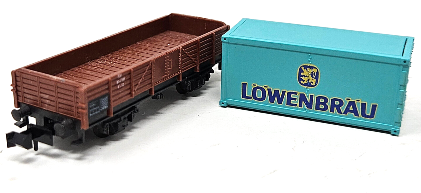 Minitrix - Niederbordwagen N 3513 +" Löwenbräu " Container Spur N - 1:160 Minitrix - Niederbordwagen N 3513 +" Löwenbräu " Container Spur N - 1:160