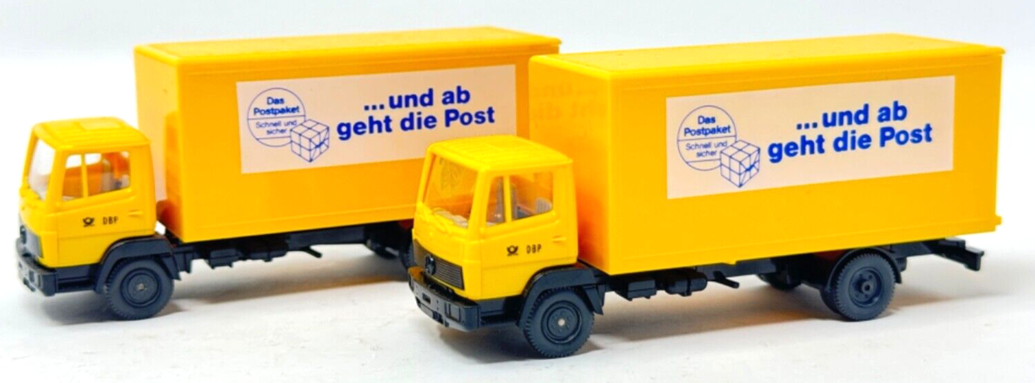 2x Wiking 552 Mercedes LP 814 Post-Koffer-LKW "... und ab geht die Post" H0 1:87