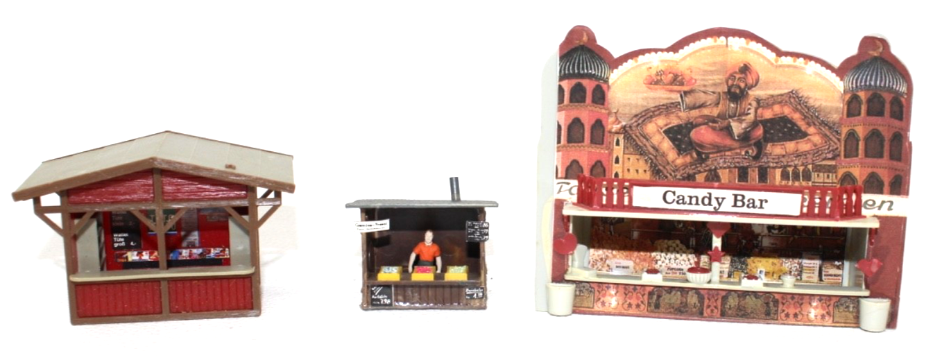 3x Faller Kirmesbuden Candy Bar / Gemüse Franzl / Waffeln - H0 HO 1:87