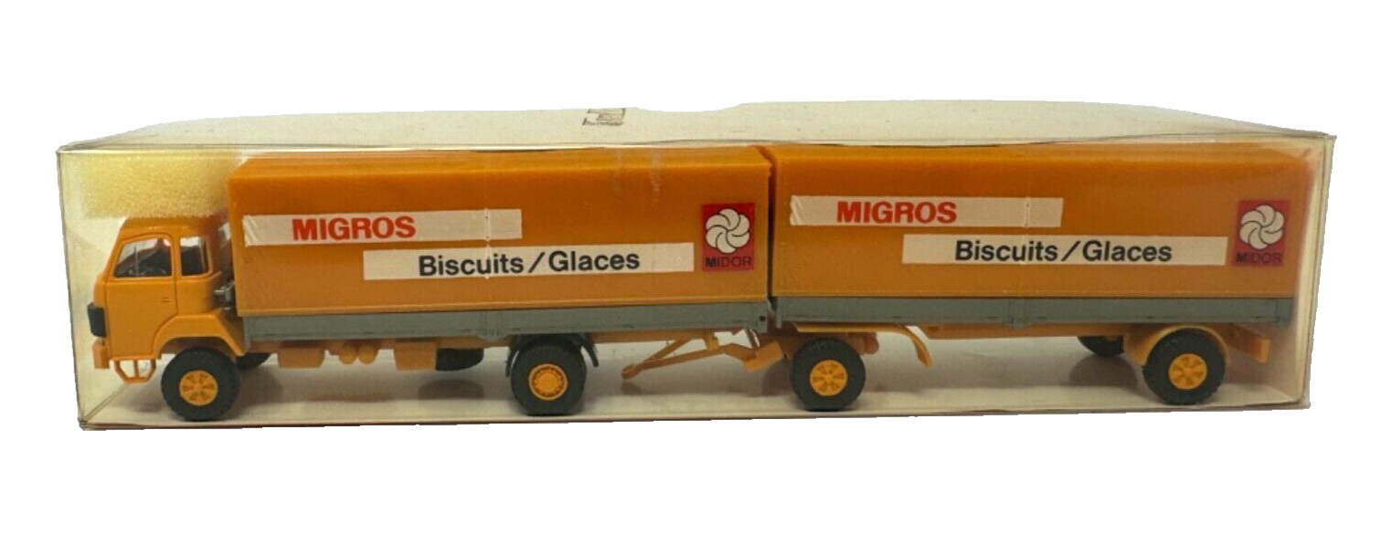Roskopf 423 SAURER D-290/330 Migros-Midor 2-Achser mit Hänger HO H0 1:87 NEU OVP