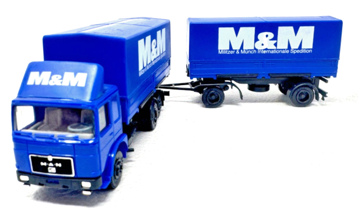 Herpa H0 MAN F8 M&M Militzer & Münch Wechselpritschen Hängerzug HO H0 1:87