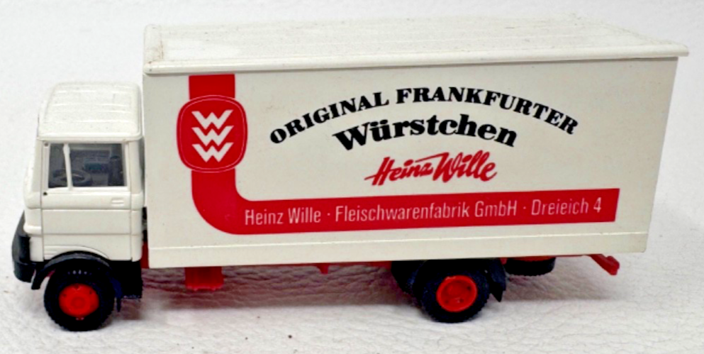 Praline MB Mercedes LP 809 Koffer „Heinz Wille Franfurter Würstche“ - HO H0 1:87