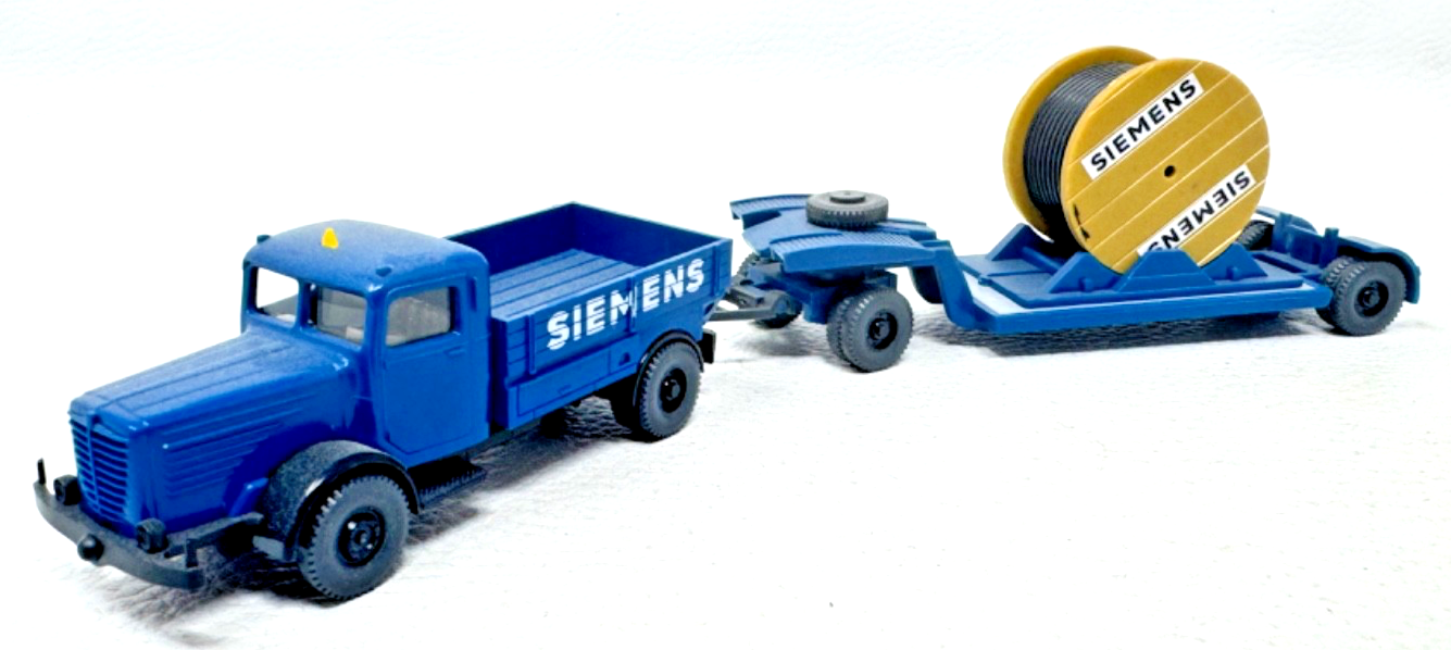 Wiking H0 Büssing 8000  Tieflader + Kabelrolle Siemens HO H0 1:87