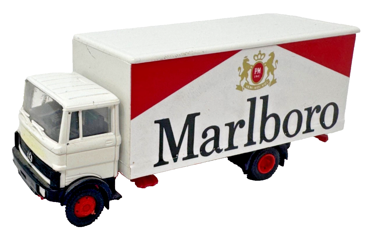 Praline MB Mercedes LP 809 Koffer „Marlboro“ - Hecktüren fehlen - HO H0 1:87