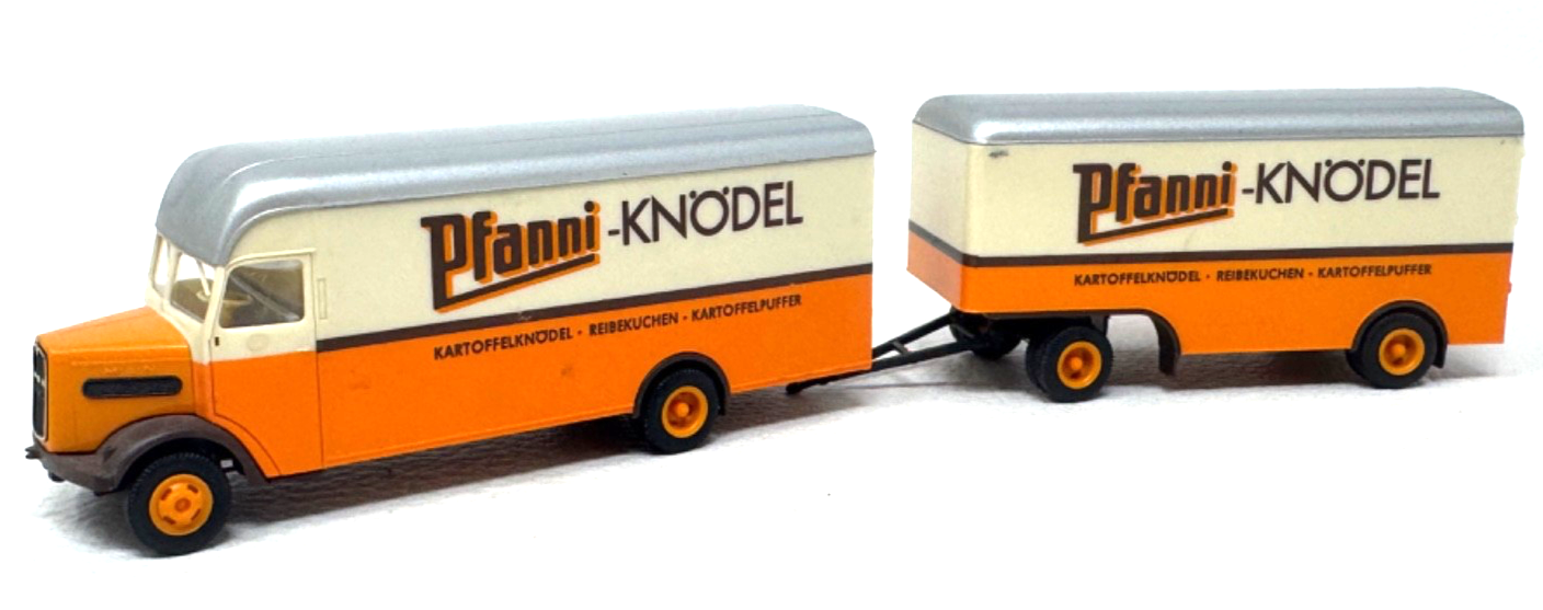 Albedo Herpa 1:87 - Pfanni-Knödel - MAN F8 - Koffer - Hängerzug - HO H0 1:87