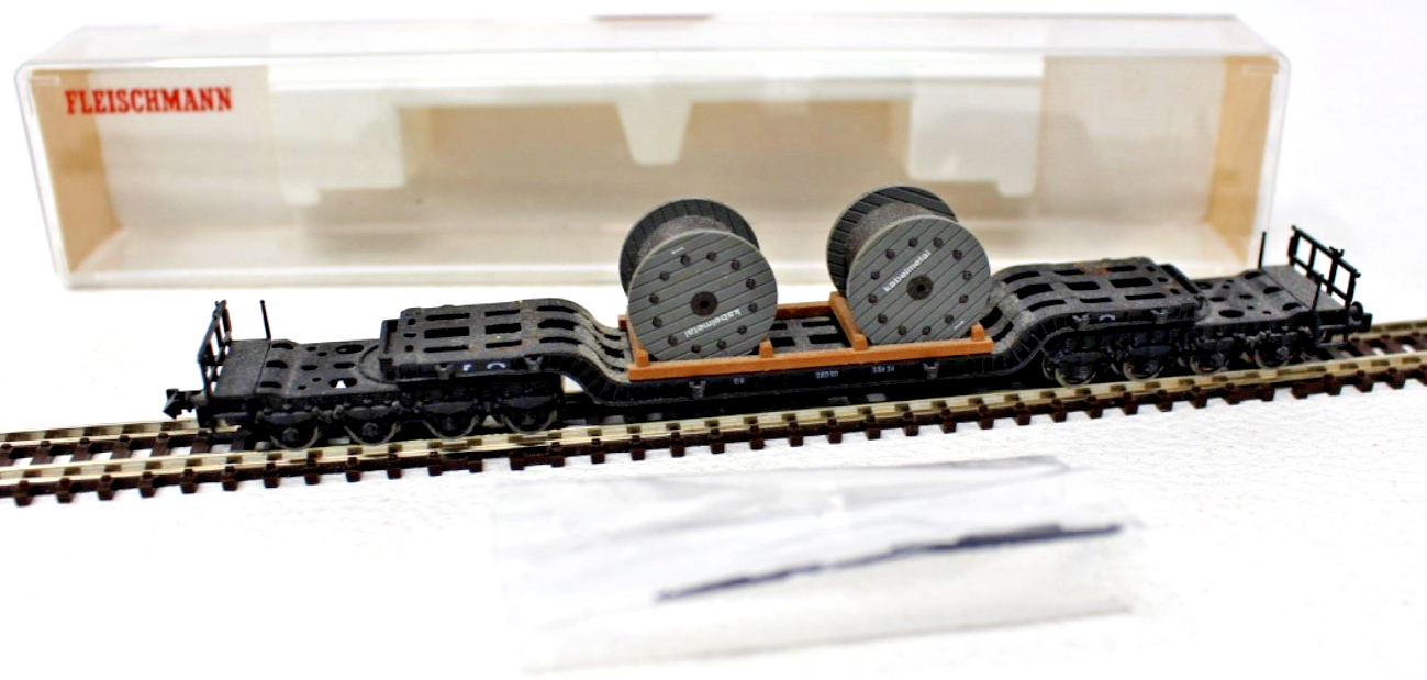 Fleischmann N 8299 Tiefladewagen mit 2 Kabeltrommeln 980 90 DB - N 1:160 in OVP