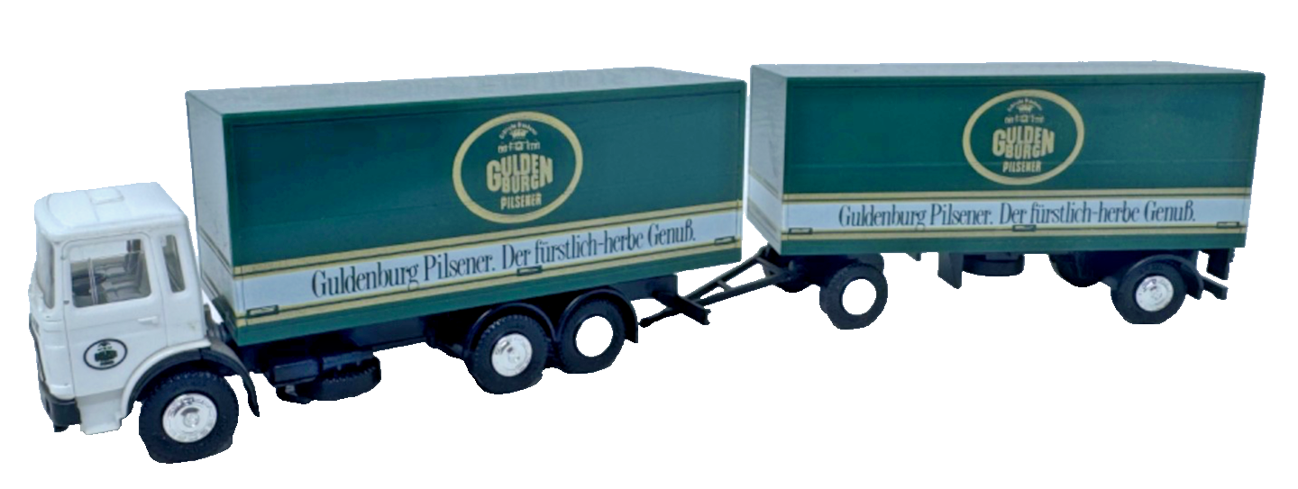 herpa H0 MAN F8 Getränkekoffer-Hängerzug „Guldenburg Pilsener“ - HO H0 1:87 herpa H0 MAN F8 Getränkekoffer-Hängerzug „Guldenburg Pilsener“ - HO H0 1:87