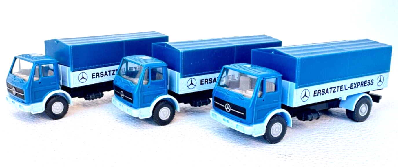 3x Wiking MB NG 1617 Pritschen-LKW Ersatzteil-Express 1:87 HO H0 3x Wiking MB NG 1617 Pritschen-LKW Ersatzteil-Express 1:87 HO H0
