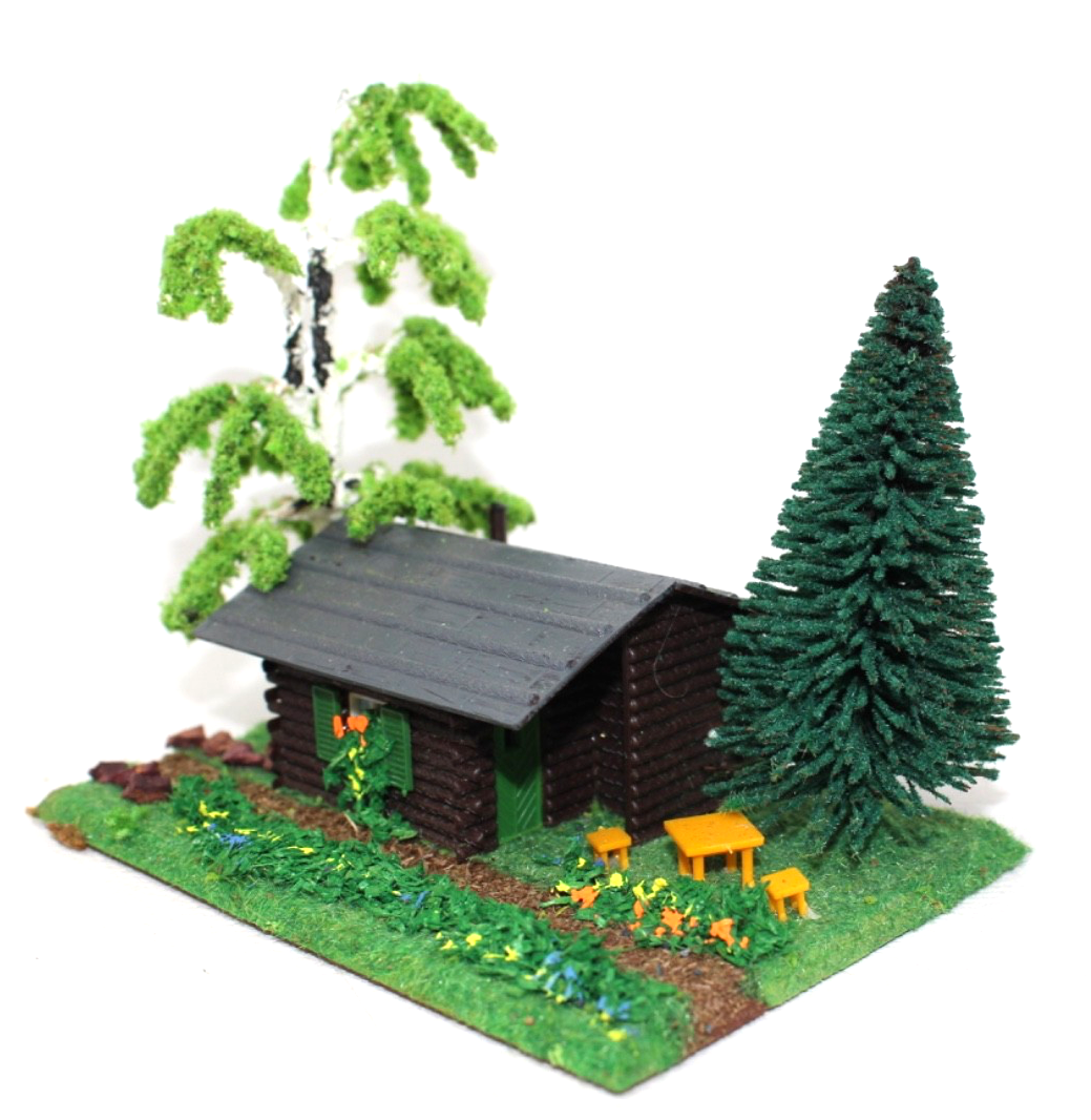 Vau-Pe H0  509 Jagdhütte Waldhütte mit  Bäumen und Sitzgelegenheit  H0 HO 1:87