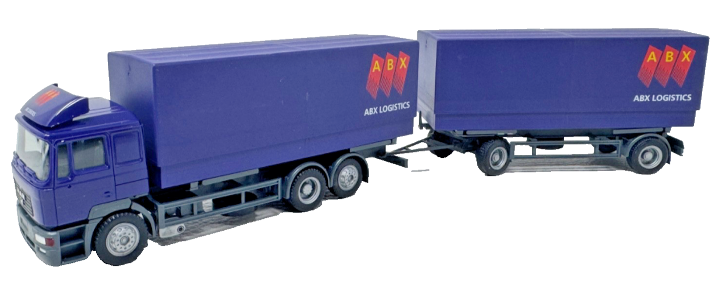 Herpa H0 MAN TGA XXL Pritsche / Plane Wechselbrücken Hängerzug "ABX" HO H0 1:87