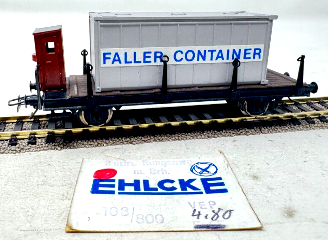Ehlcke 108/800 - 2 achsiger Rungenwagen mit Bremserhaus und Container 1:87 H0 HO