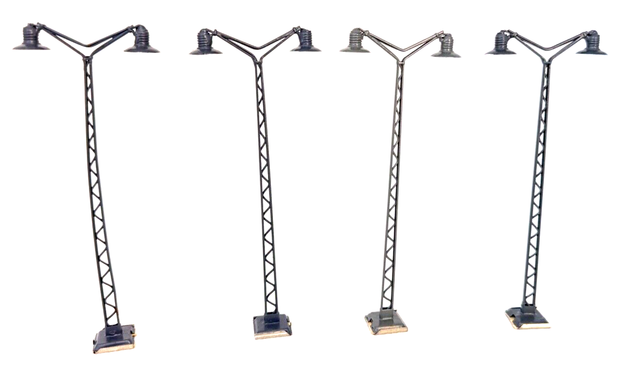 4 Laternen Lampen Doppelseitig - ca. 14 cm hoch Gittermastleuchten HO H0 1:87 4 Laternen Lampen Doppelseitig - ca. 14 cm hoch Gittermastleuchten HO H0 1:87