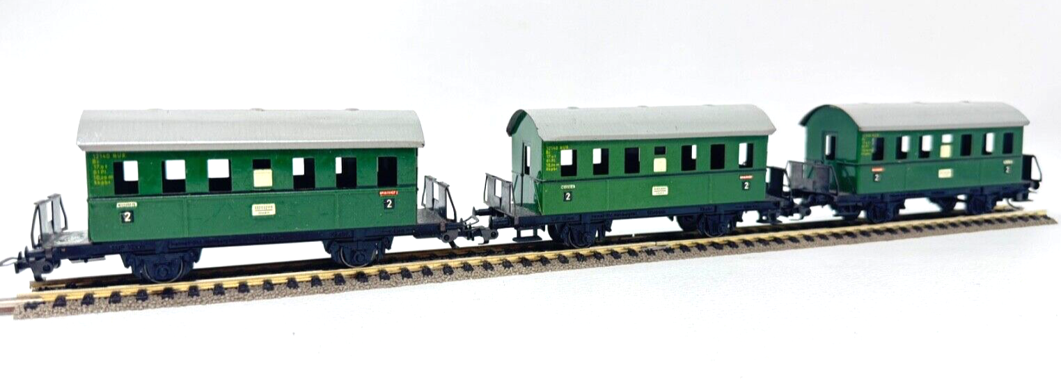 3x Fleischmann H0 12140 Nür Personenwagen 2. Klasse W. Germany 1:87 HO H0 Blech 3x Fleischmann H0 12140 Nür Personenwagen 2. Klasse W. Germany 1:87 HO H0 Blech