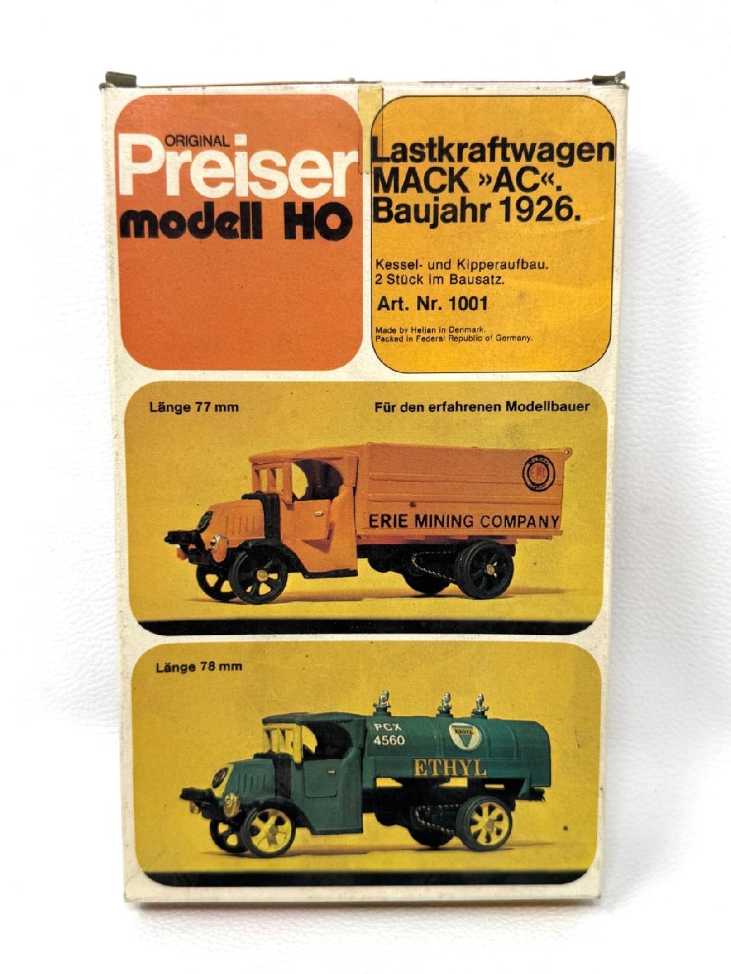 Preiser 1101 Lastwagen MACK AC Baujahr 1926 Kessel und Kipperaufbau  H0 HO 1:87