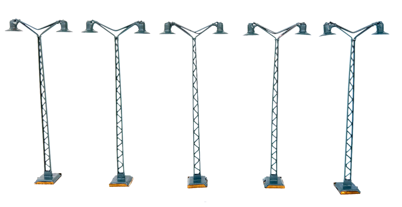 5x Leuchte HO - Gittermastleuchte zweiseitig - dunkelgrau 14,1 cm - H0 HO 1:87 5x Leuchte HO - Gittermastleuchte zweiseitig - dunkelgrau 14,1 cm - H0 HO 1:87