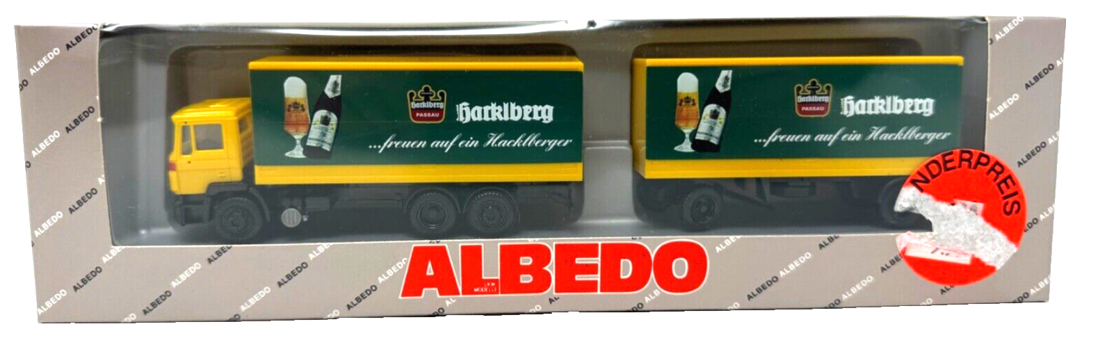 Albedo Herpa MAN F90 Hacklberg Passau Bier Koffer Hängerzug 1:87 HO H0 OVP Albedo Herpa MAN F90 Hacklberg Passau Bier Koffer Hängerzug 1:87 HO H0 OVP
