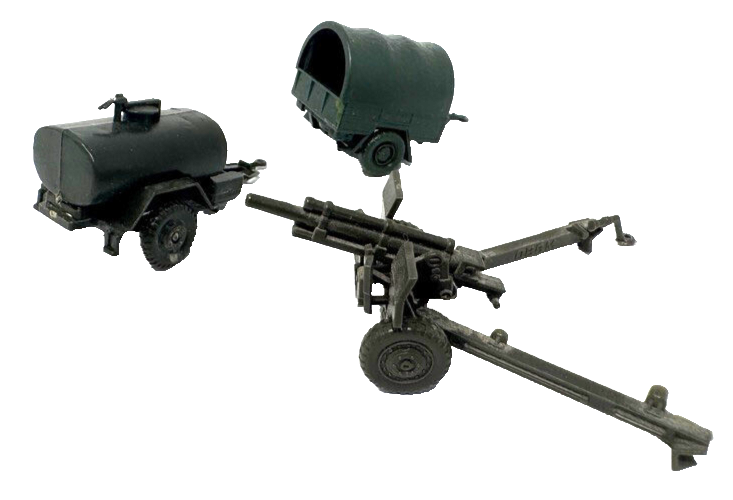 3x Roco RMM Minitanks Feldhaubitze, Planen- und Tankanhänger - H0 HO 1:87