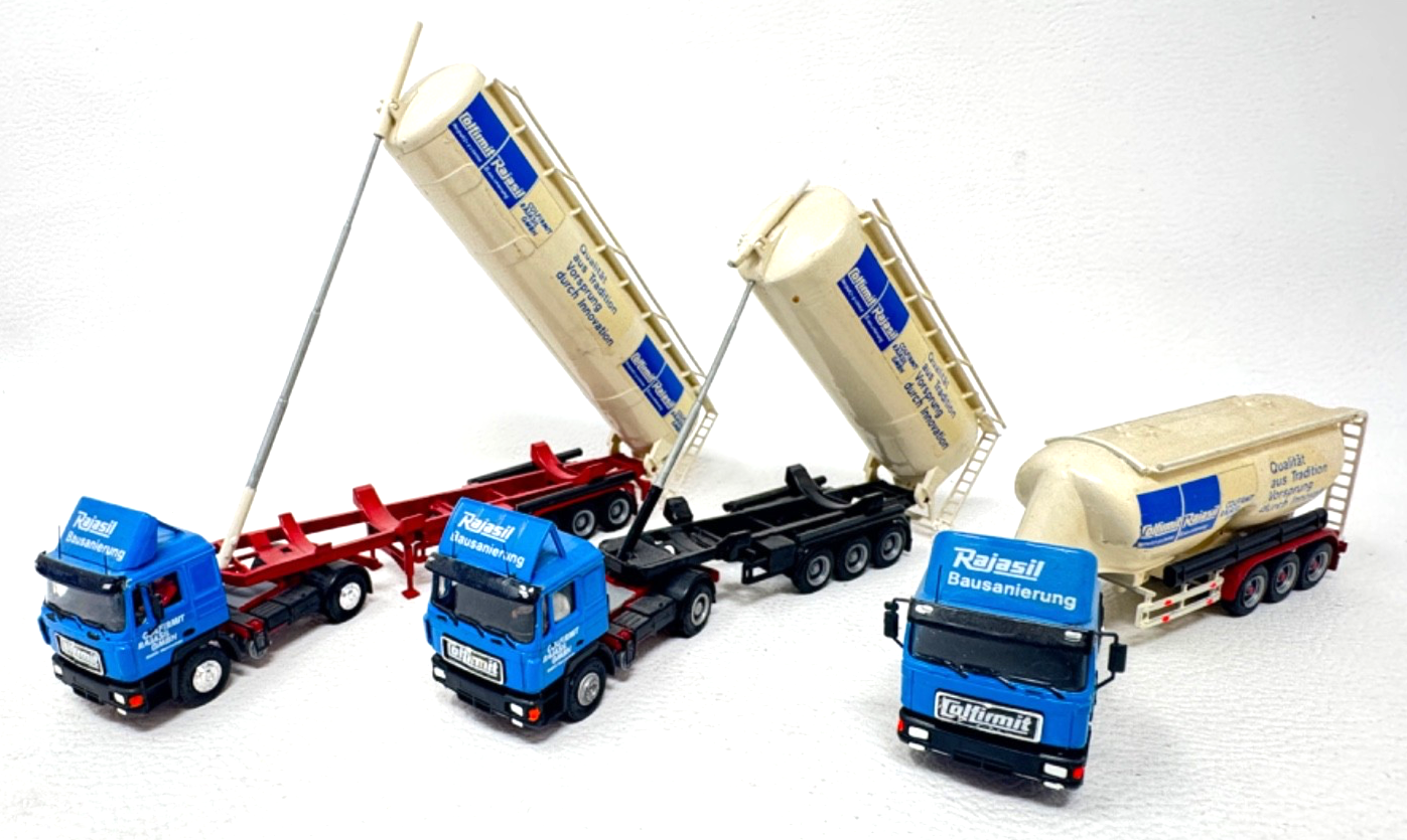 3 Stück herpa H0 Silo Sattelzugmaschinen Rajasil Colfirmit - 1:87 HO H0