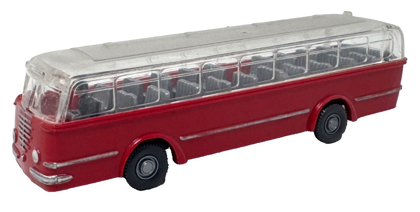 Wiking Büssing Bus - Reisebus mit Fahrer rot / transparent - HO H0 1:87