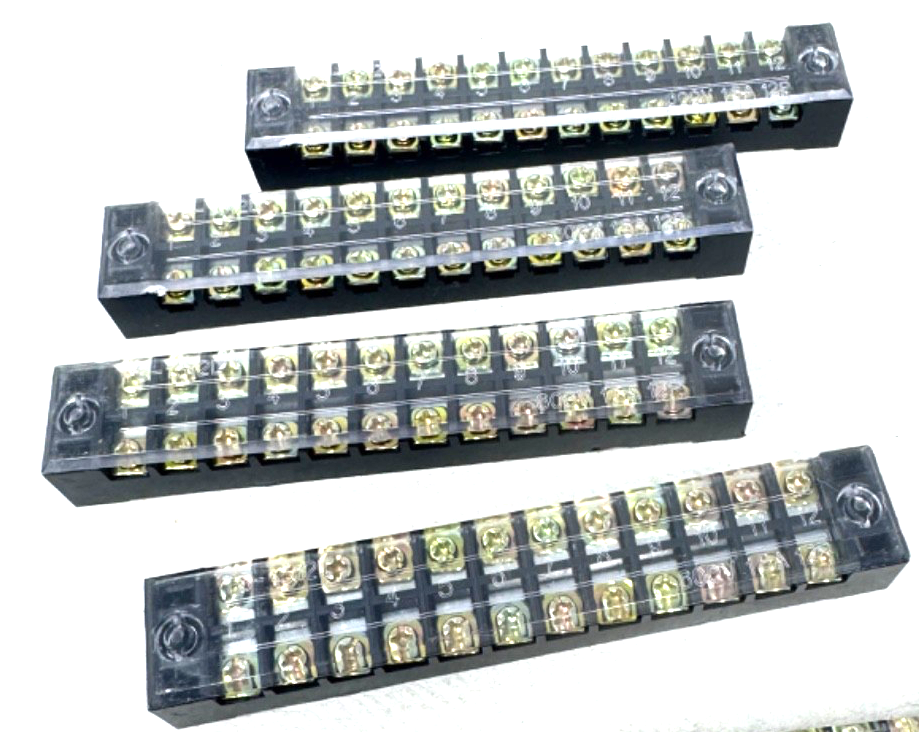 4x Schraubklemmenblock 600V 15A 12 Positionen Barriere klar bronzefarben schwarz